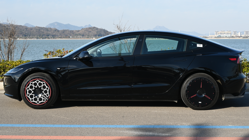 Best Tesla Model 3 wheel covers installed on a silver Model 3