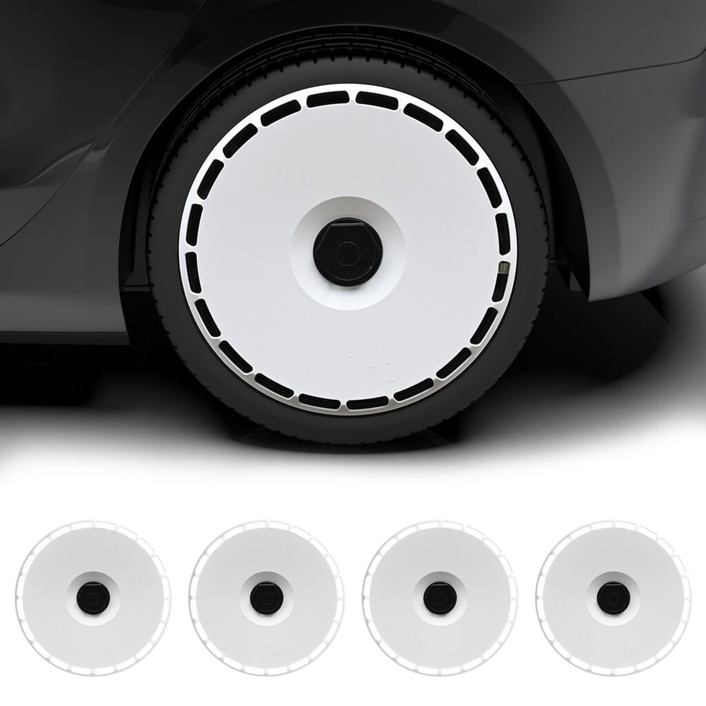 White Tesla wheel covers in summer reflect heat and UV rays